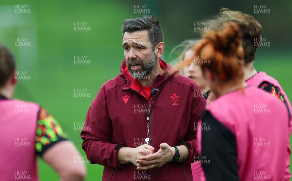 030426 - Wales Women Rugby Training session - Steve Salvin, Wales Women interim forwards coach, during training ahead of the start of the Women’s 6 Nations