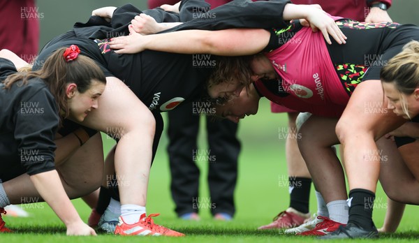 030426 - Wales Women Rugby Training session - Players scrum down during training ahead of the start of the Women’s 6 Nations
