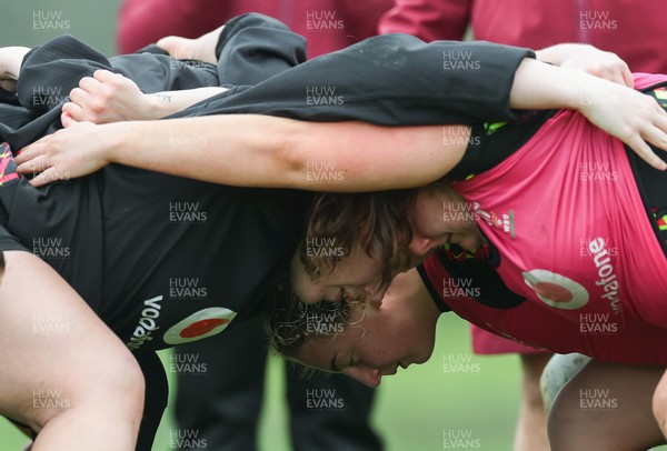 030426 - Wales Women Rugby Training session - Players scrum down during training ahead of the start of the Women’s 6 Nations
