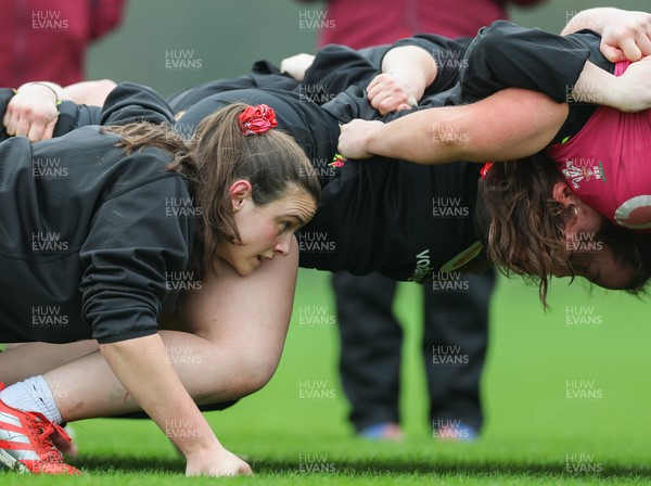 030426 - Wales Women Rugby Training session - Players scrum down during training ahead of the start of the Women’s 6 Nations