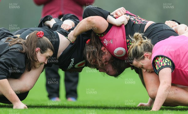 030426 - Wales Women Rugby Training session - Players scrum down during training ahead of the start of the Women’s 6 Nations