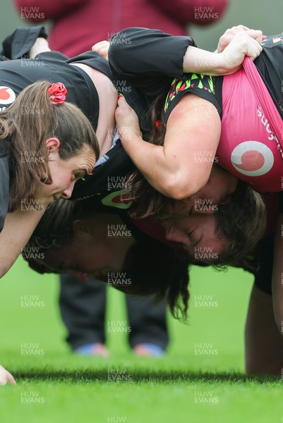 030426 - Wales Women Rugby Training session - Players scrum down during training ahead of the start of the Women’s 6 Nations