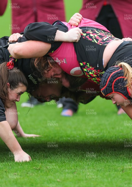 030426 - Wales Women Rugby Training session - Players scrum down during training ahead of the start of the Women’s 6 Nations