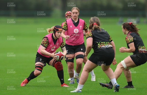 030426 - Wales Women Rugby Training session - Bethan Lewis and Tilly Vucaj during training ahead of the start of the Women’s 6 Nations