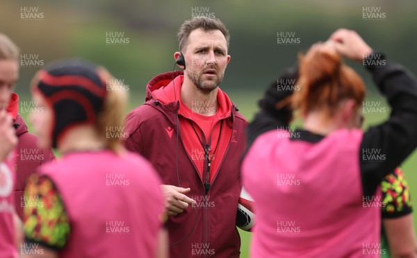 030426 - Wales Women Rugby Training session - Ashley Beck, Wales Women interim attack coach, during training ahead of the start of the Women’s 6 Nations