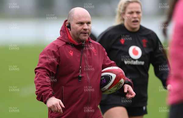 030426 - Wales Women Rugby Training session - Sean Lynn, Wales Women head coach, during training ahead of the start of the Women’s 6 Nations