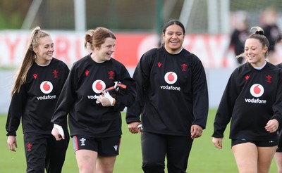 040424 - Wales Women’s Rugby Training Session -  Hannah Jones, Kate Williams, Sisilia Tuipulotu and Alisha Butchers during training session ahead of Wales’ next Women’s 6 Nations match against Ireland