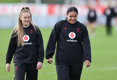 040424 - Wales Women’s Rugby Training Session -  Hannah Jones and Sisilia Tuipulotu during training session ahead of Wales’ next Women’s 6 Nations match against Ireland