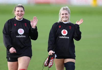 040424 - Wales Women’s Rugby Training Session - Gwenllian Pyrs and Alex Callender during training session ahead of Wales’ next Women’s 6 Nations match against Ireland