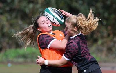 040424 - Wales Women’s Rugby Training Session - Amelia Tutt and Catherine Richards during training session ahead of Wales’ next Women’s 6 Nations match against Ireland