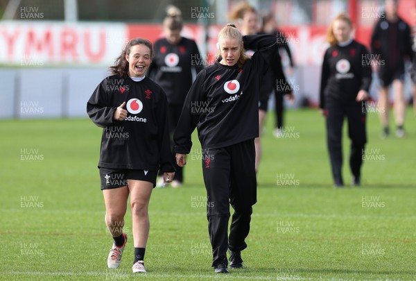 040424 - Wales Women’s Rugby Training Session -  Meg Davies and Catherine Richards during training session ahead of Wales’ next Women’s 6 Nations match against Ireland