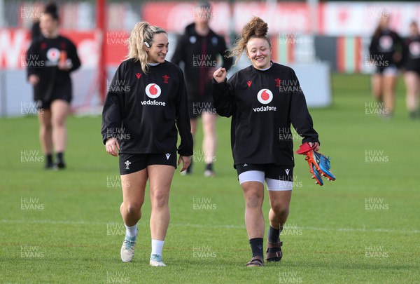 040424 - Wales Women’s Rugby Training Session -  Courtney Keight and Lleucu George during training session ahead of Wales’ next Women’s 6 Nations match against Ireland