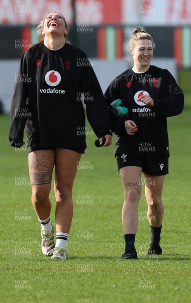 040424 - Wales Women’s Rugby Training Session - Georgia Evans and Keira Bevan during training session ahead of Wales’ next Women’s 6 Nations match against Ireland