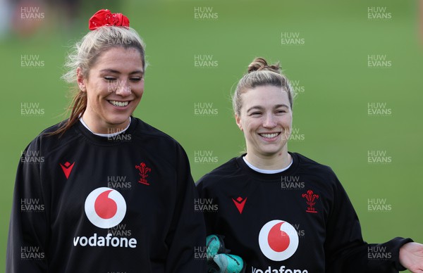 040424 - Wales Women’s Rugby Training Session - Georgia Evans and Keira Bevan during training session ahead of Wales’ next Women’s 6 Nations match against Ireland