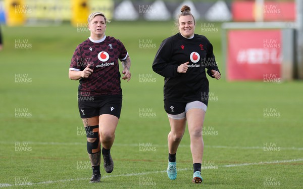 040424 - Wales Women’s Rugby Training Session - Donna Rose and Carys Phillips during training session ahead of Wales’ next Women’s 6 Nations match against Ireland