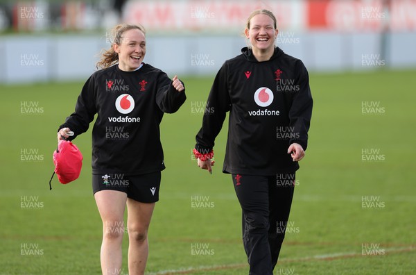 040424 - Wales Women’s Rugby Training Session - Jenny Hesketh and Carys Cox during training session ahead of Wales’ next Women’s 6 Nations match against Ireland