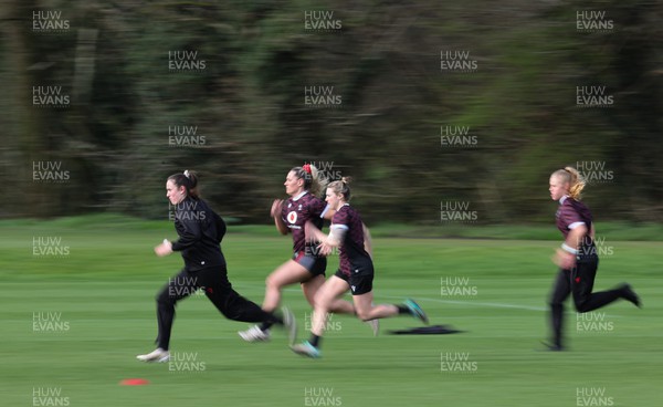 040424 - Wales Women’s Rugby Training Session - Nel Metcalfe, Kerin Lake, Keira Bevan and Catherine Richards during training session ahead of Wales’ next Women’s 6 Nations match against Ireland