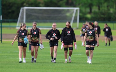 050526 - Wales Women Rugby Training Session - Left to right, Freya Bell, Amy Williams, Hannah Dallavalle, Bryonie King and Branwen Metcalfe during training ahead of the 6 Nations match against Ireland