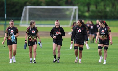 050526 - Wales Women Rugby Training Session - Left to right, Freya Bell, Amy Williams, Hannah Dallavalle, Bryonie King and Branwen Metcalfe during training ahead of the 6 Nations match against Ireland