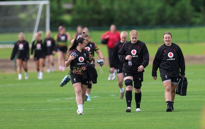 050526 - Wales Women Rugby Training Session - Kayleigh Powell, Bethan Lewis and Lleucu George during training ahead of the 6 Nations match against Ireland