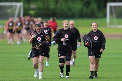 050526 - Wales Women Rugby Training Session - Kayleigh Powell, Bethan Lewis and Lleucu George during training ahead of the 6 Nations match against Ireland