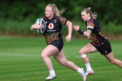 050526 - Wales Women Rugby Training Session - Seren Lockwood and Keira Bevan during training ahead of the 6 Nations match against Ireland