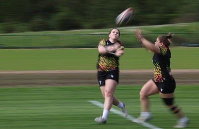 050526 - Wales Women Rugby Training Session - Maisie Davies and Jenni Scoble during training ahead of the 6 Nations match against Ireland