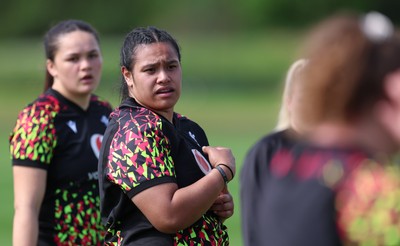 050526 - Wales Women Rugby Training Session - Sisilia Tuipulotu and Jorja Aiono during training ahead of the 6 Nations match against Ireland