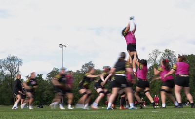 050526 - Wales Women Rugby Training Session - Wales run though line out drills during training ahead of the 6 Nations match against Ireland