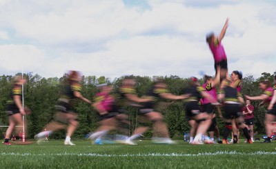 050526 - Wales Women Rugby Training Session - Wales run though line out drills during training ahead of the 6 Nations match against Ireland