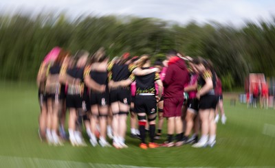 050526 - Wales Women Rugby Training Session - Wales Huddle up during training ahead of the 6 Nations match against Ireland