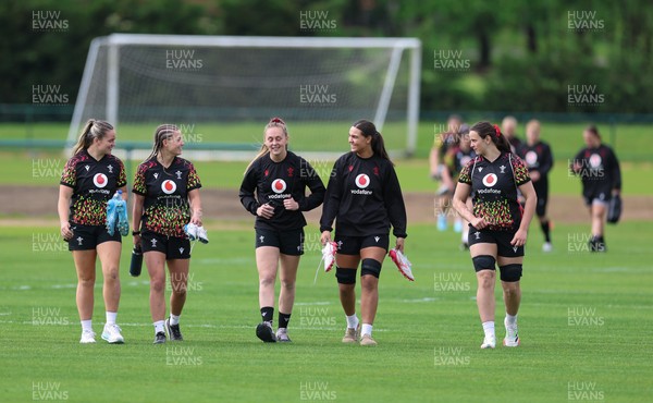 050526 - Wales Women Rugby Training Session - Left to right, Freya Bell, Amy Williams, Hannah Dallavalle, Bryonie King and Branwen Metcalfe during training ahead of the 6 Nations match against Ireland