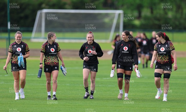 050526 - Wales Women Rugby Training Session - Left to right, Freya Bell, Amy Williams, Hannah Dallavalle, Bryonie King and Branwen Metcalfe during training ahead of the 6 Nations match against Ireland