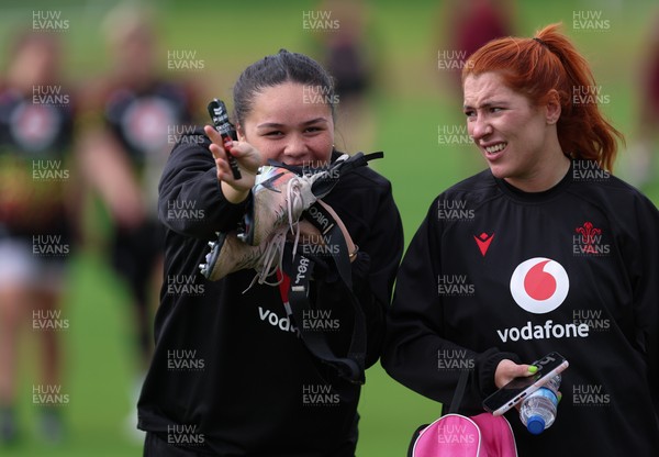050526 - Wales Women Rugby Training Session - Jorja Aiono and Georgia Evans during training ahead of the 6 Nations match against Ireland