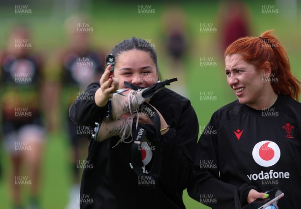 050526 - Wales Women Rugby Training Session - Jorja Aiono and Georgia Evans during training ahead of the 6 Nations match against Ireland