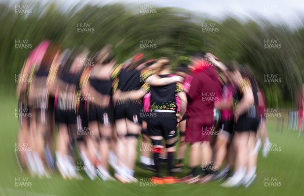 050526 - Wales Women Rugby Training Session - Wales Huddle up during training ahead of the 6 Nations match against Ireland