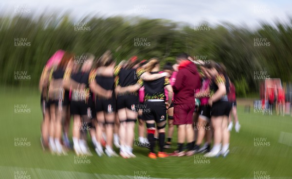 050526 - Wales Women Rugby Training Session - Wales Huddle up during training ahead of the 6 Nations match against Ireland
