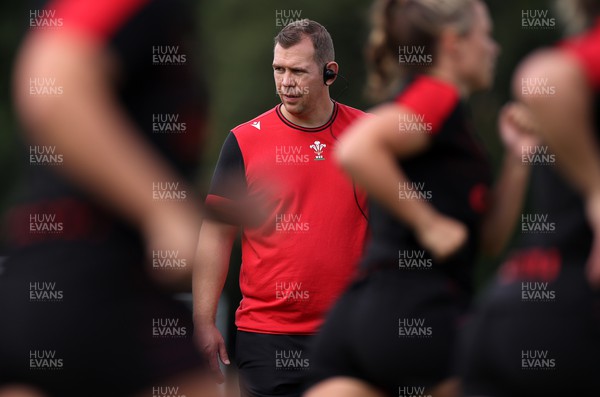 050722 - Wales Women Rugby Squad back in training as the road to the World Cup begins - Head Coach Ioan Cunningham during training