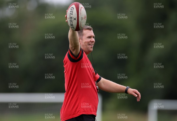 050722 - Wales Women Rugby Squad back in training as the road to the World Cup begins - Head Coach Ioan Cunningham during training