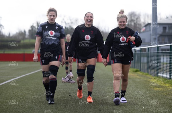 060423 -  Wales Women Rugby Squad Training session - Natalia John, Georgia Evans and Alex Callender during a training session ahead of their TicTok Women’s 6 Nations match against England