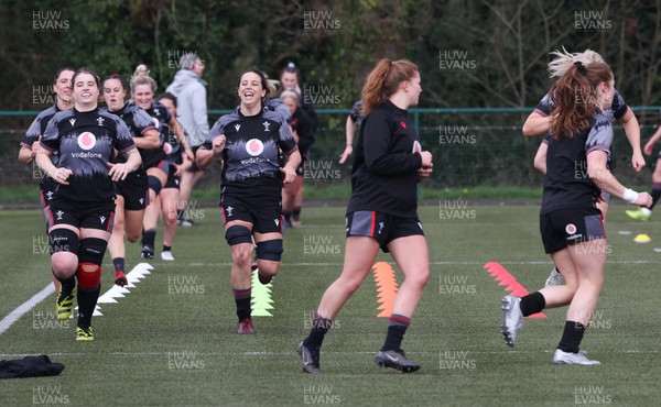 060423 -  Wales Women Rugby Squad - Bethan Lewis and Sioned Harries are all smiles during a training session ahead of their TicTok Women’s 6 Nations match against England