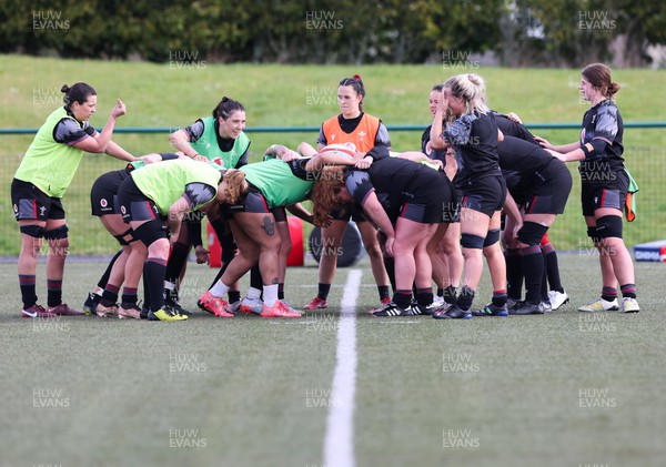 060423 -  Wales Women Rugby Squad - The Wales team scrum down during a training session ahead of their TicTok Women’s 6 Nations match against England