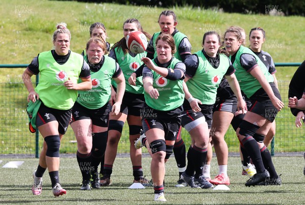 060423 -  Wales Women Rugby Squad - Kate Williams feeds the ball out during a training session ahead of their TicTok Women’s 6 Nations match against England