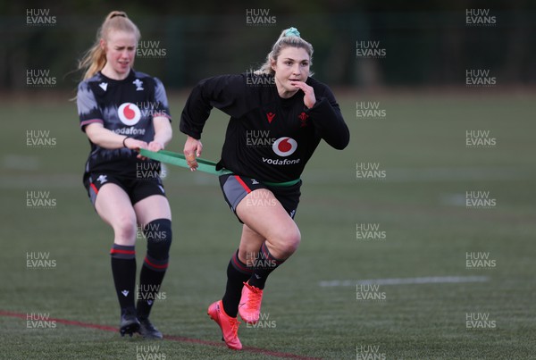 070323 - Wales Women Rugby Training Session - Lowri Norkett trains with Catherine Richards during training session