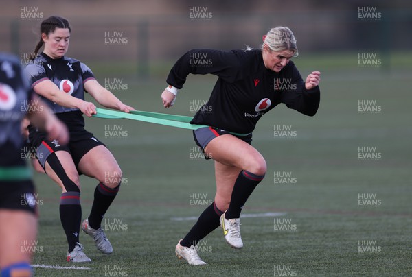 070323 - Wales Women Rugby Training Session - Carys Williams-Morris trains with Robyn Wilkins during training session