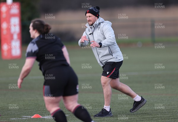 070323 - Wales Women Rugby Training Session - Defence coach Mike Hill during training session