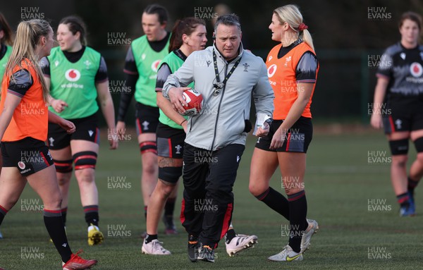 070323 - Wales Women Rugby Training Session - Attack coach Shaun Connor during training session