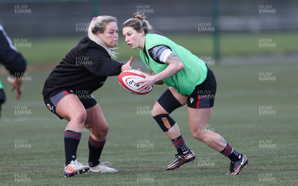 070323 - Wales Women Rugby Training Session - Keira Bevan takes on Kelsey Jones during training session