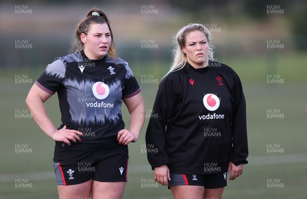 070323 - Wales Women Rugby Training Session - Gwenllian Pyrs, left and Kelsey Jones during training session