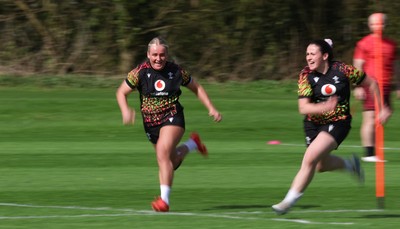 070426 - Wales Women Rugby Squad - Seren Singleton and Kayleigh Powell during training session ahead of the opening Women’s 6 Nations match against Scotland